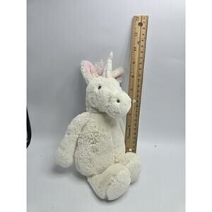 Jellycat Medium White Bashful Unicorn Plush Stuffed Toy Pink Mane 12”